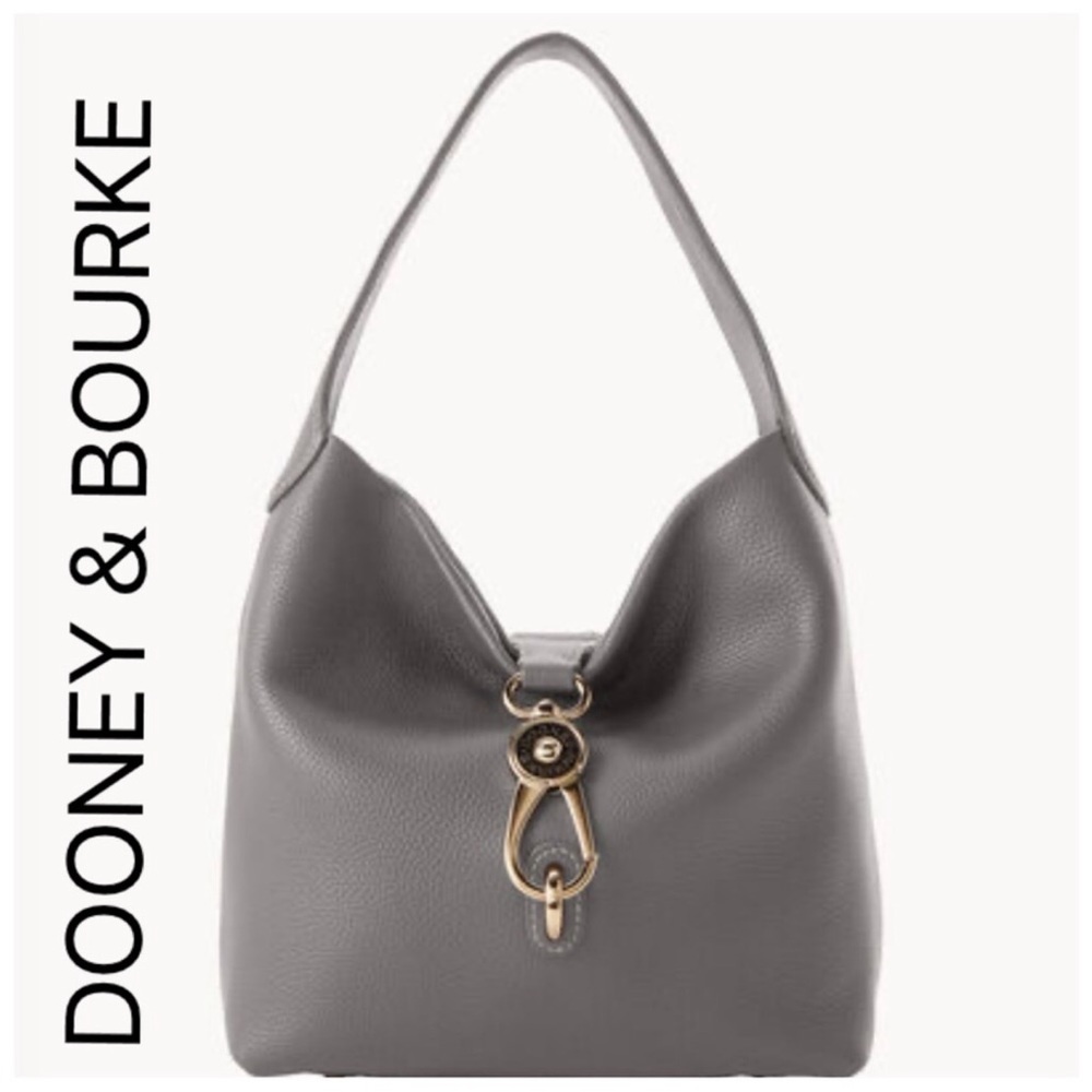 Dooney & Bourke Belvedere Pebble Leather Logo Lock Shoulder Bag Soft Gray - Picture 9 of 16